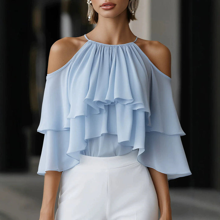 Summer Stylish And Elegant Versatile Off-shoulder Ruffled Chiffon Blouse