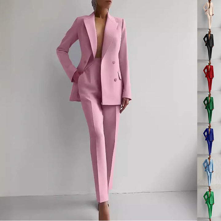 Casual Suits Fashion Long Sleeve Single-breasted Jacket Top And Slim Fit Trousers Women&amp;