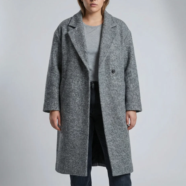 Long Plaid Colorblock Overcoat for Women