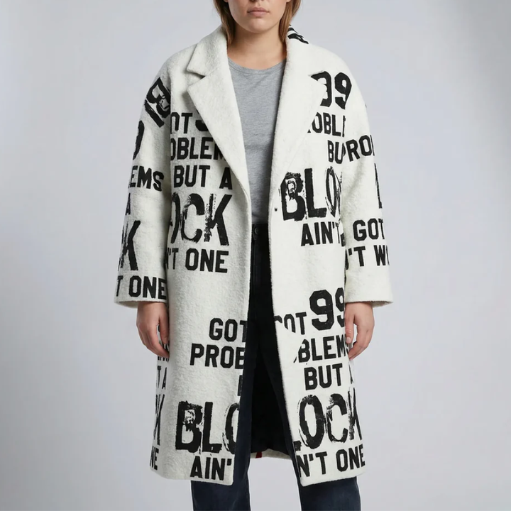 Long Plaid Colorblock Overcoat for Women
