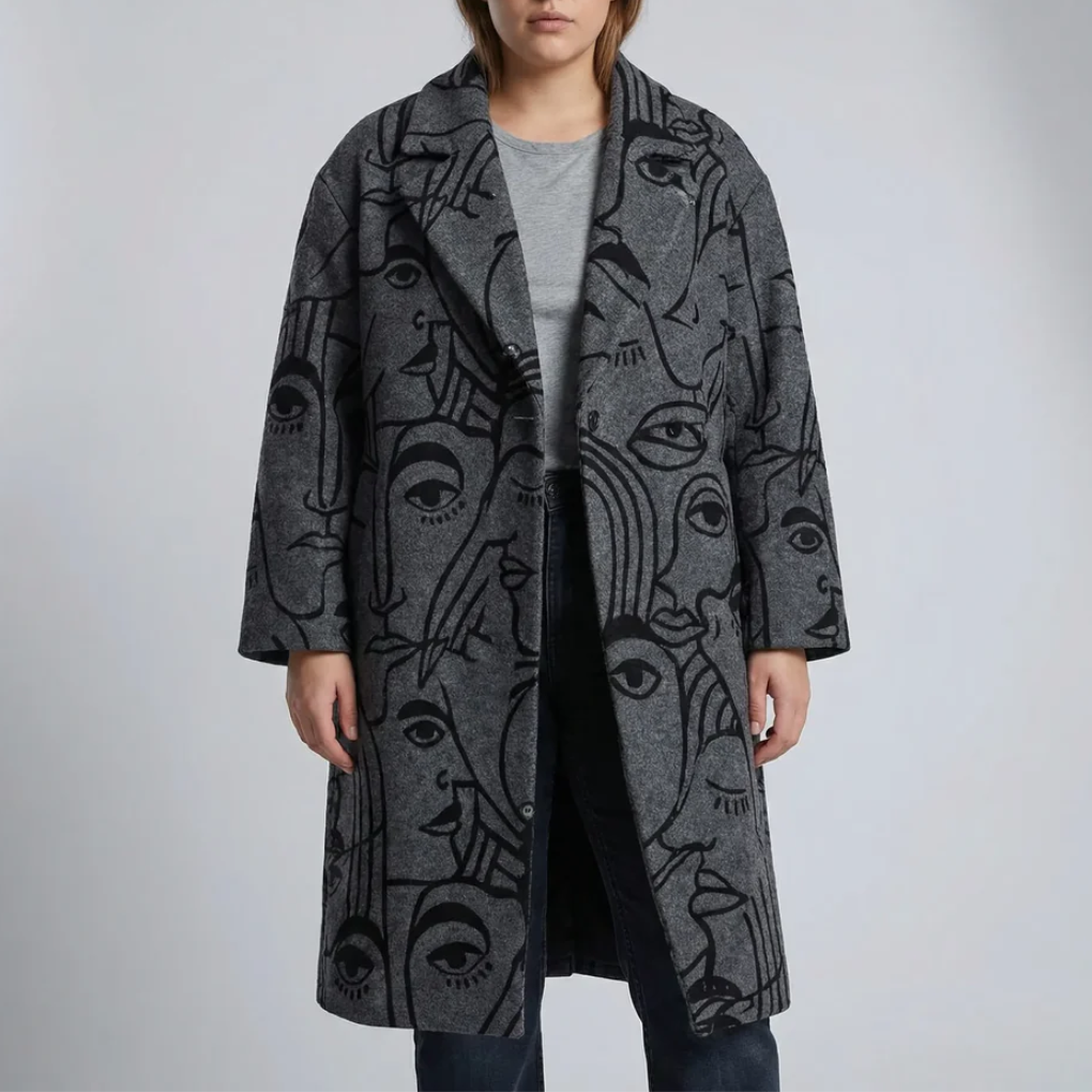 Long Plaid Colorblock Overcoat for Women