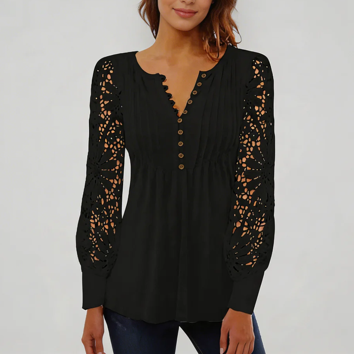 Sheer Lace Sleeve Floral Blouse for Women