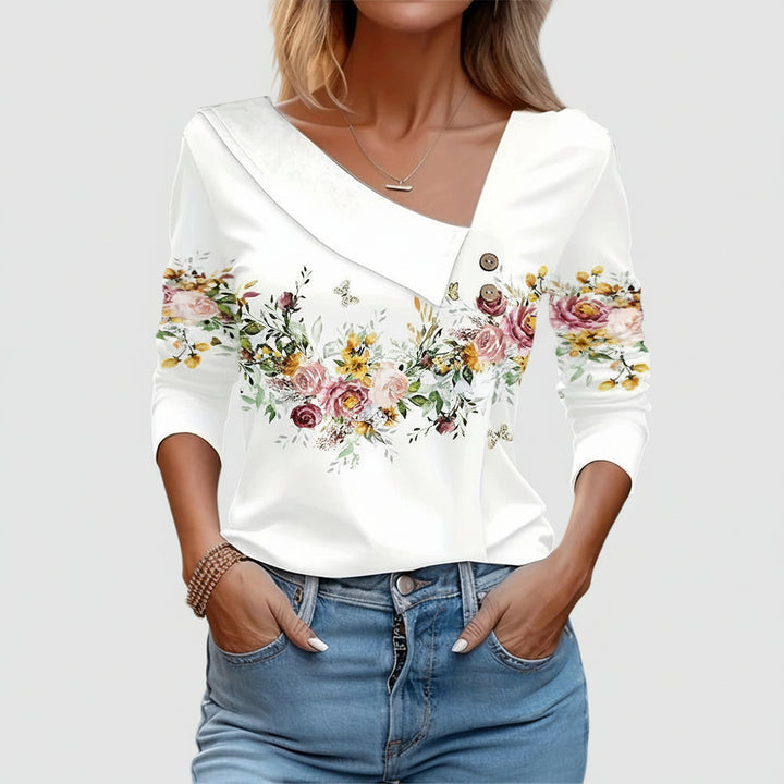 Stylish Long-Sleeve Floral Print Blouse