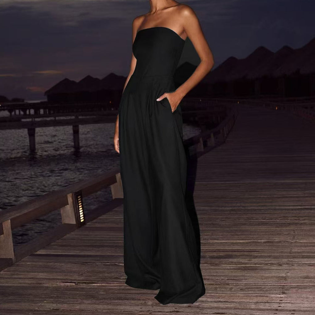 Loose Tube-top Jumpsuit Ins Fashion Backless Wide Leg Long Pants Overalls Women&amp;