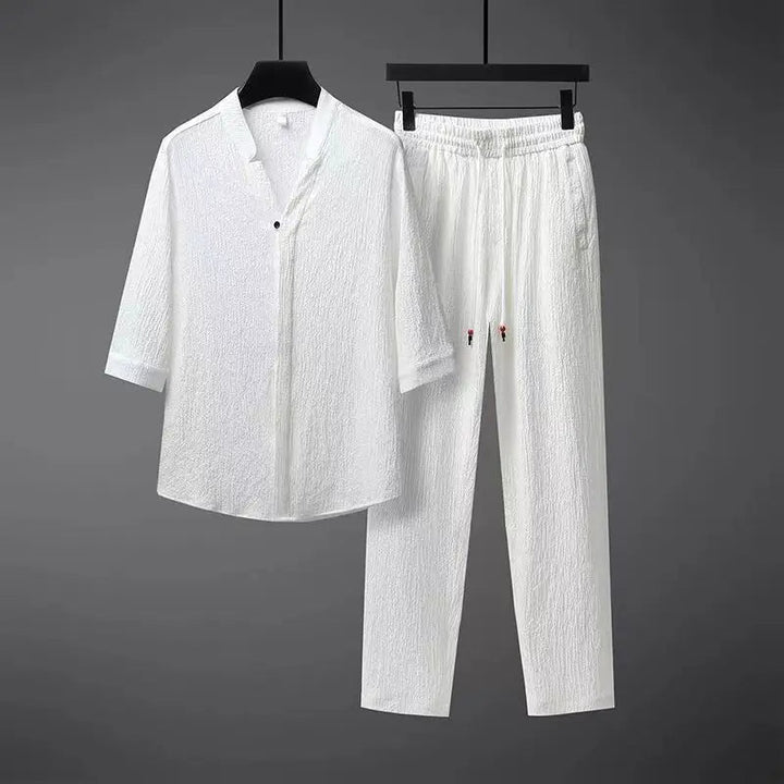 Vintage Linen Tracksuit 2-Piece Set for Men