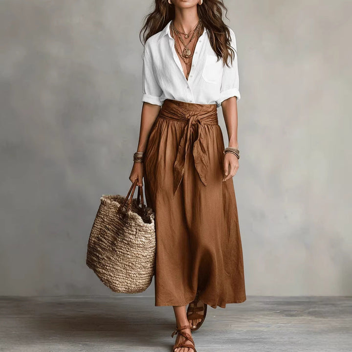 Summer Short-Sleeve Suits Fashion Casual Button-Down Shirt Top And Straight Skirt Women&amp;