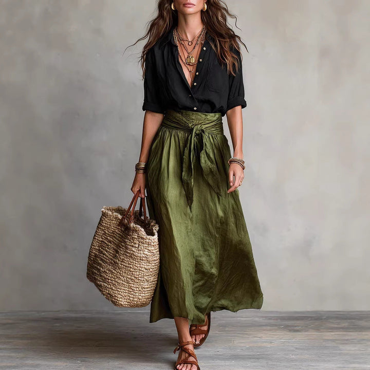Summer Short-Sleeve Suits Fashion Casual Button-Down Shirt Top And Straight Skirt Women&amp;