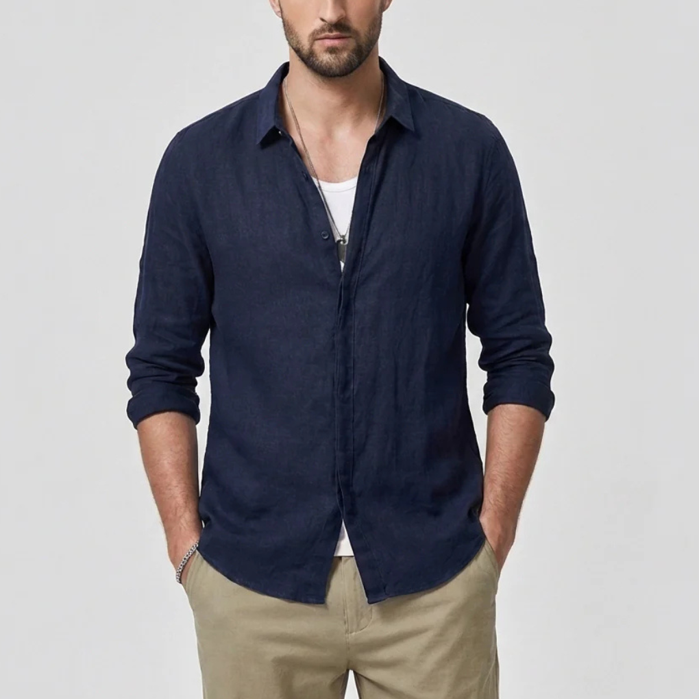 Vintage Shirt with Turn-Down Collar for Men