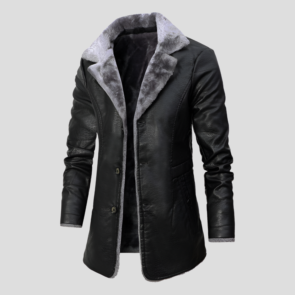 Shearling-Lined Leather Coat for Men