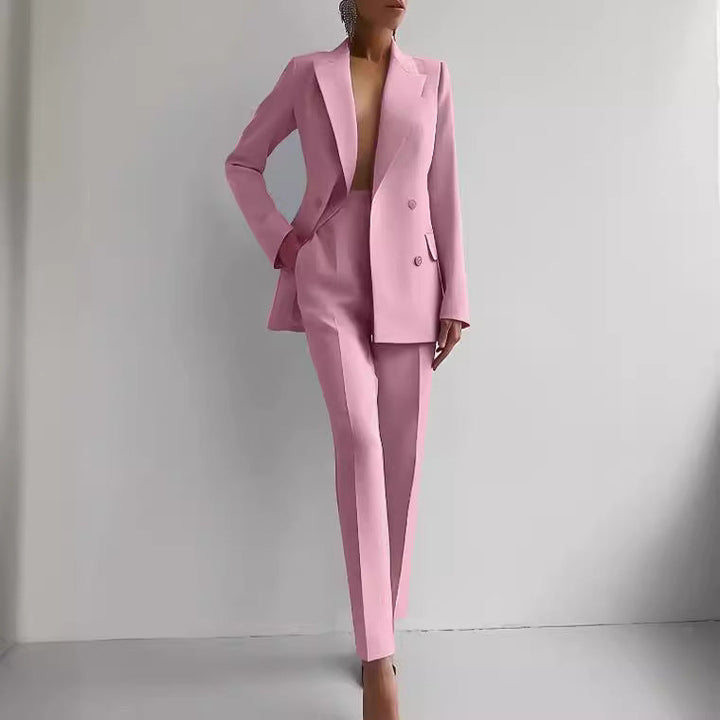 Casual Suits Fashion Long Sleeve Single-breasted Jacket Top And Slim Fit Trousers Women&amp;