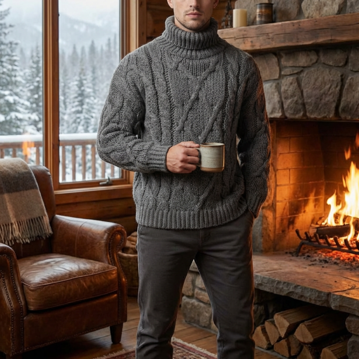 Cable Knit Turtleneck Pullover Sweater for Men