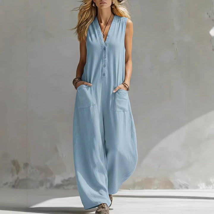SpringSummer Womens Casual Linen-Cotton Sleeveless Jumpsuit