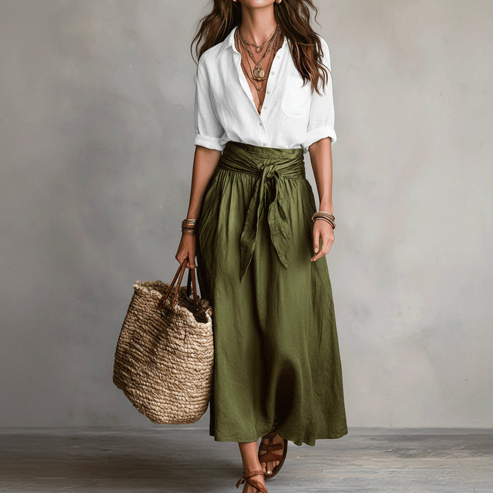 Summer Short-Sleeve Suits Fashion Casual Button-Down Shirt Top And Straight Skirt Women&amp;