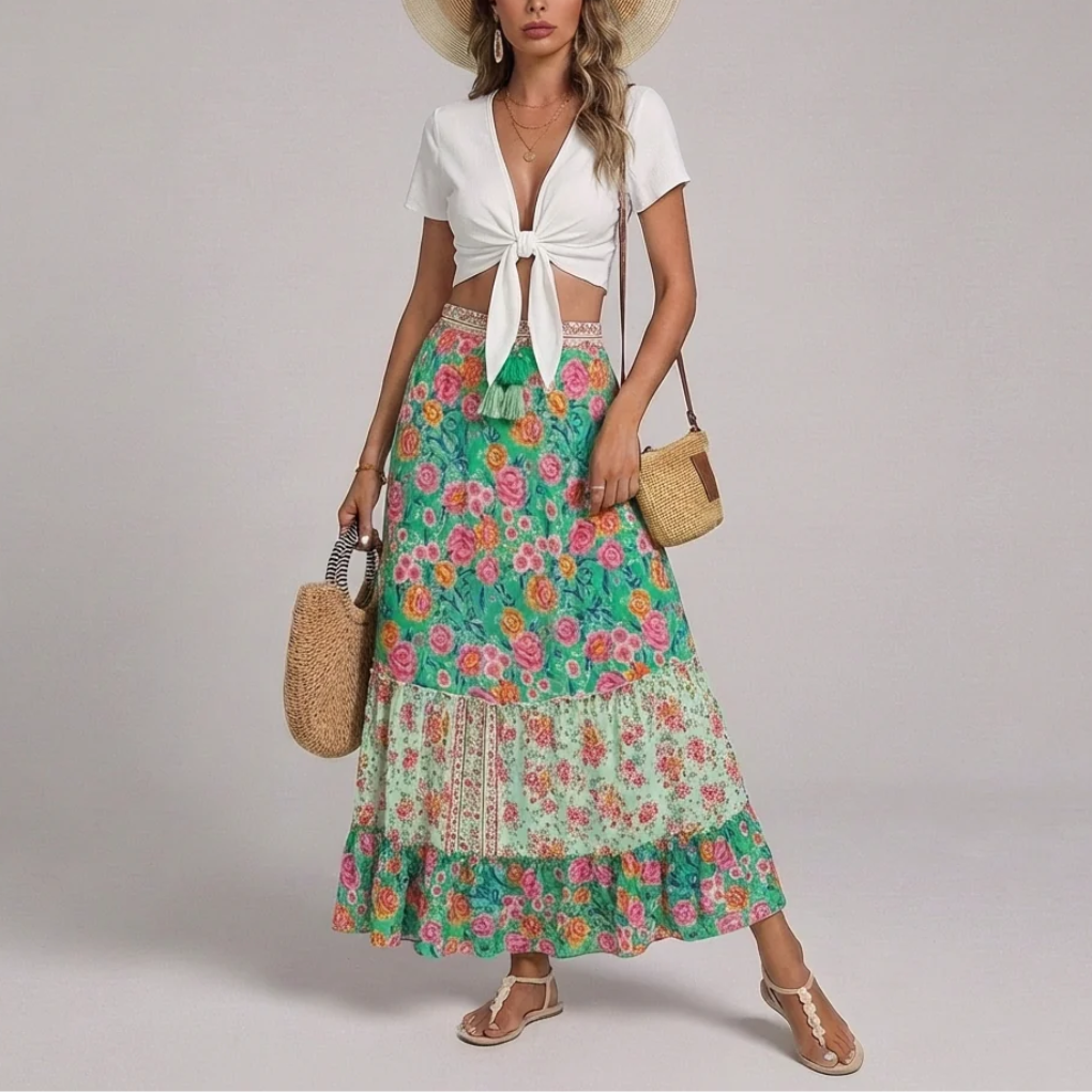 Elegant Long Floral Skirt for Women