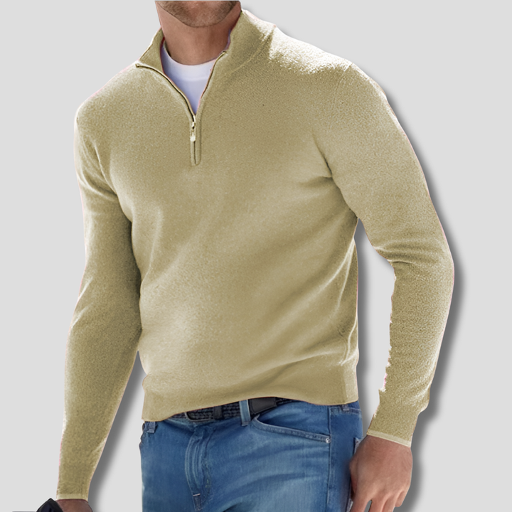Cotton Knit with Zipper Collar Sweater for Men