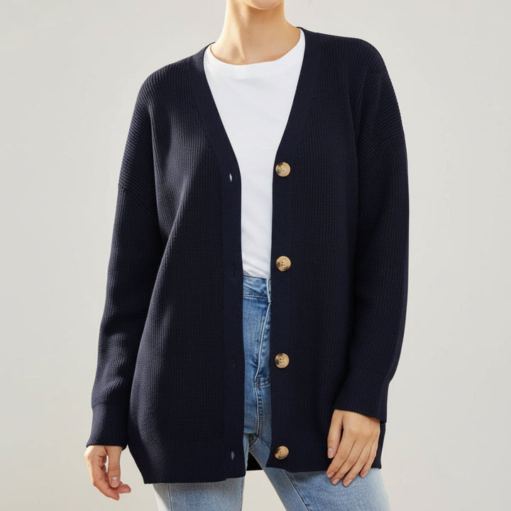 Oversized V-Neck Cardigan with Button Closure for Women