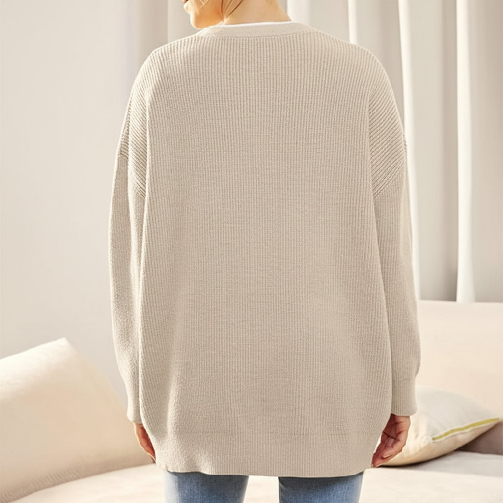 Oversized V-Neck Cardigan with Button Closure for Women