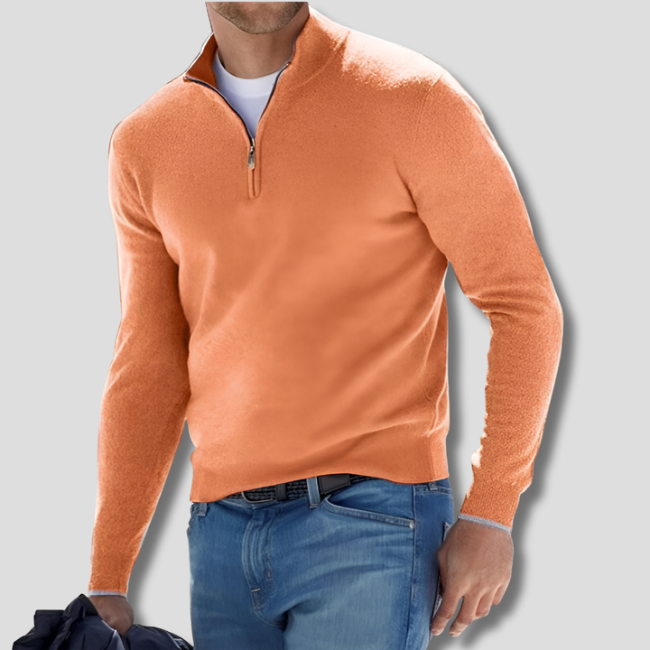 Cotton Knit with Zipper Collar Sweater for Men
