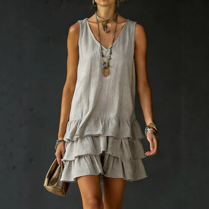 V-neck Cotton-linen Womens Fashionable Sleeveless Dress