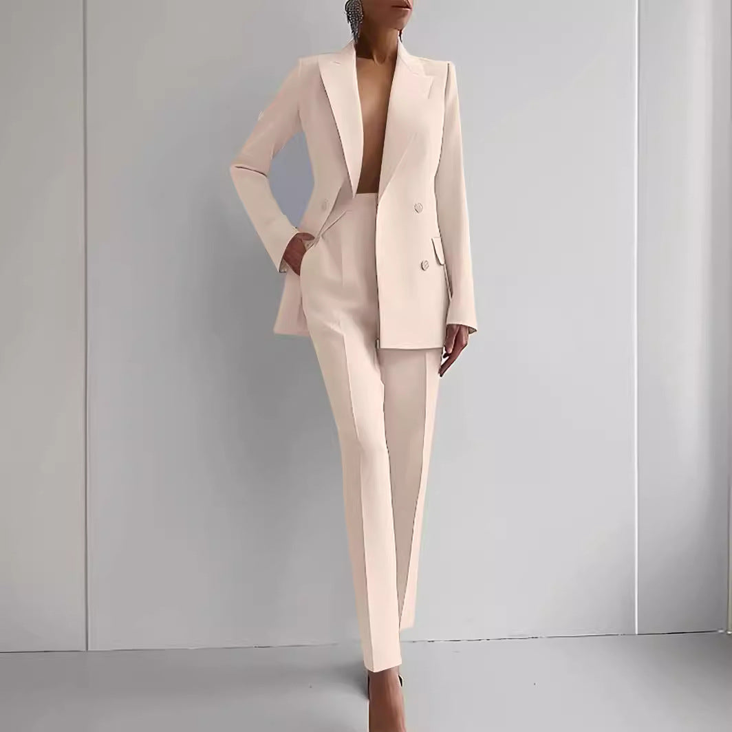Casual Suits Fashion Long Sleeve Single-breasted Jacket Top And Slim Fit Trousers Women&amp;
