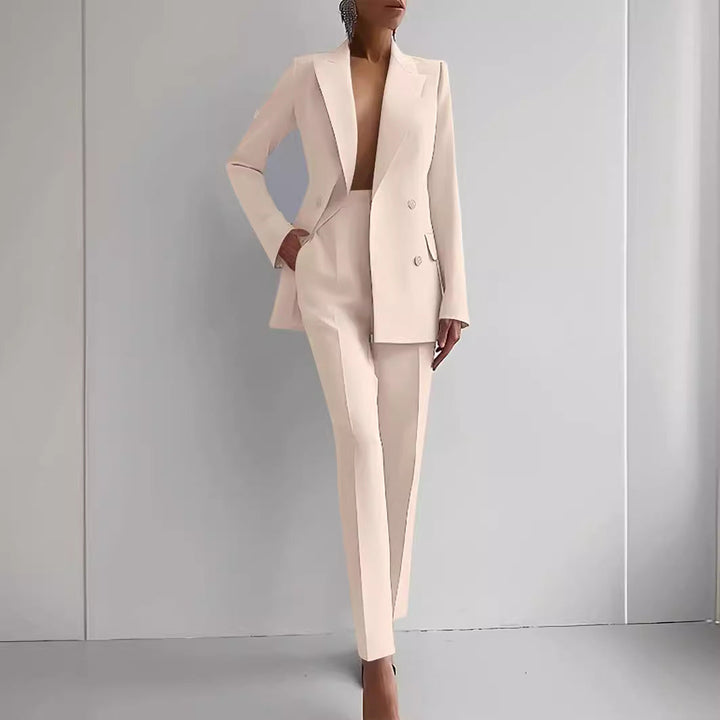 Casual Suits Fashion Long Sleeve Single-breasted Jacket Top And Slim Fit Trousers Women&amp;