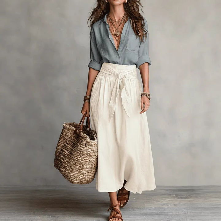 Summer Short-Sleeve Suits Fashion Casual Button-Down Shirt Top And Straight Skirt Women&amp;