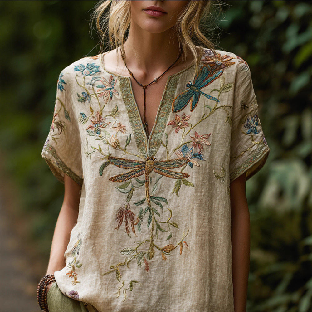 Spring Fashion Carnival Trendy Printed Womens V-Neck Short-Sleeve Top