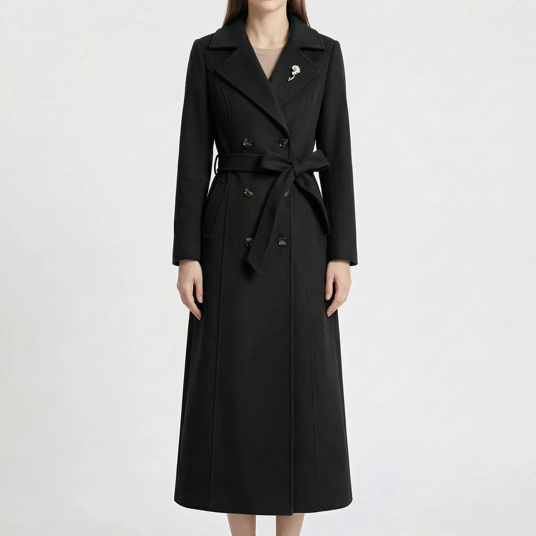 Beltona - Double-Breasted Belted Long Coat