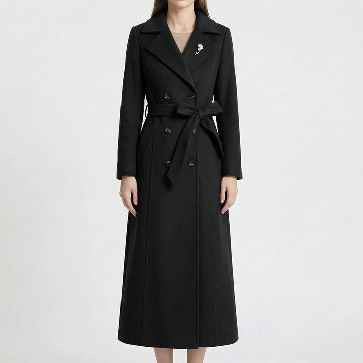 Beltona - Double-Breasted Belted Long Coat