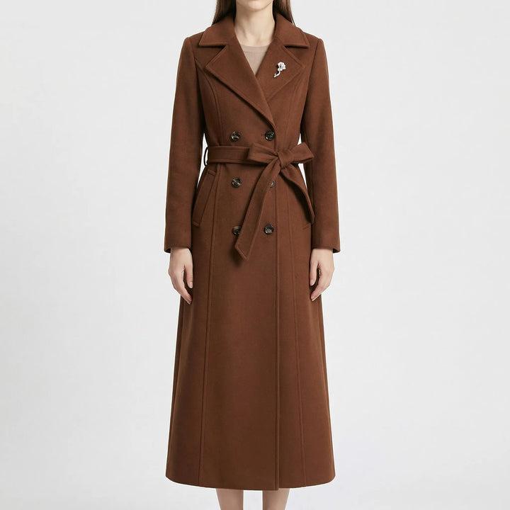 Beltona - Double-Breasted Belted Long Coat