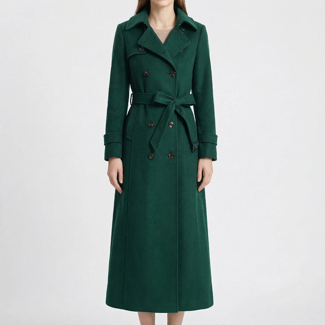 Beltona - Double-Breasted Belted Long Coat