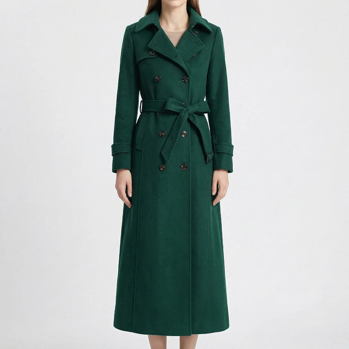 Beltona - Double-Breasted Belted Long Coat