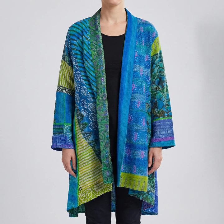 Blendova - Open-Front Printed Longline Cardigan