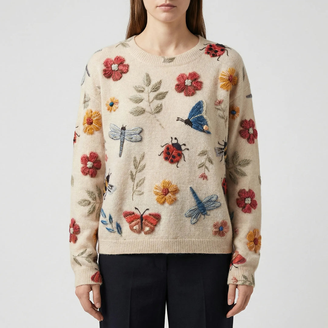 Bloomknit - Loose-Fit 3D Floral Embroidered Sweater