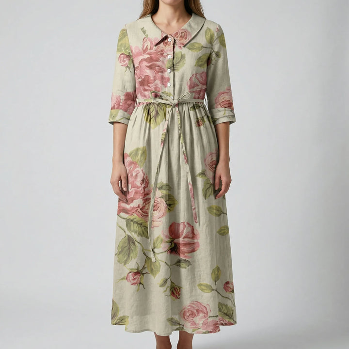 Blosoria - Vintage Floral Print Midi Dress