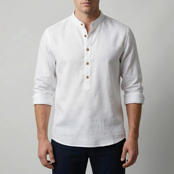 Briston - Collarless Henley-Style Long Sleeve Shirt