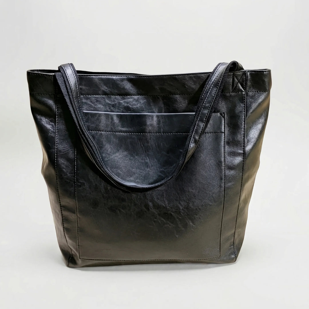 Calvene - Structured Leather Shoulder Tote Bag