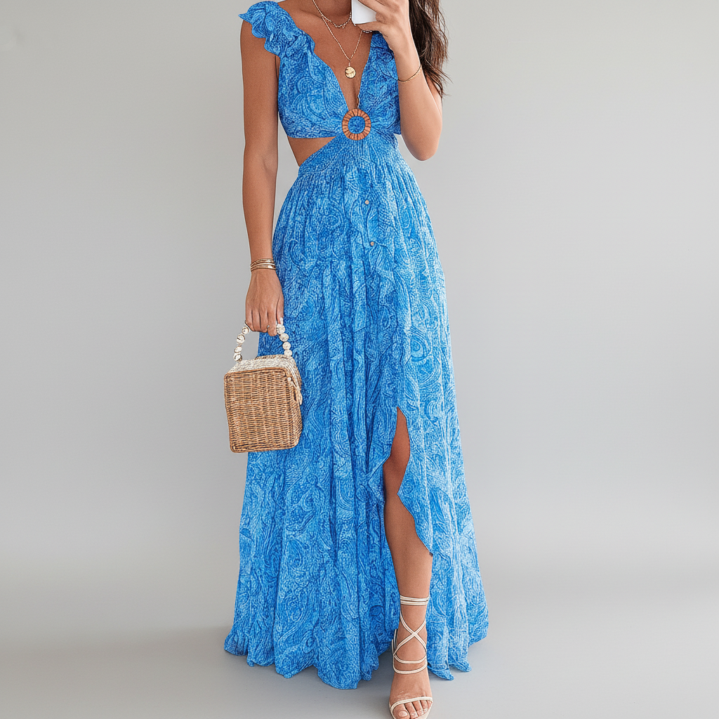 Floral Print V-Neck Maxi Dress for Women