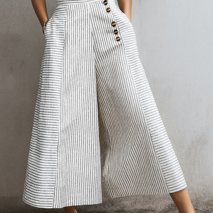 Striped Lightweight High Waist Wide Leg Trousers for Women