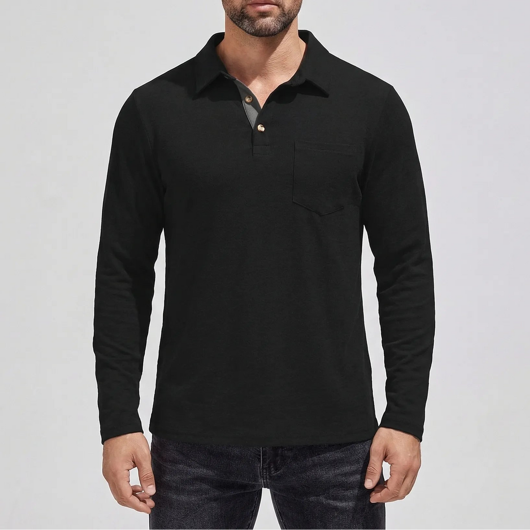 Collenzo - Long-Sleeve Polo Shirt With Chest Pocket