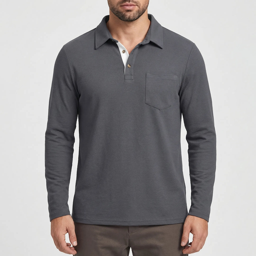 Collenzo - Long-Sleeve Polo Shirt With Chest Pocket
