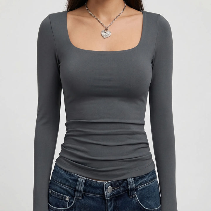 Croptiva - Square Neck Long Sleeve Crop Top