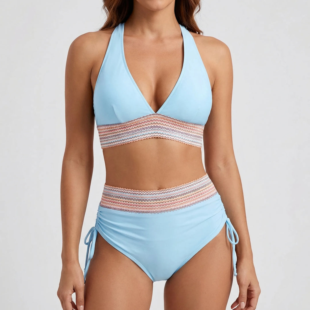 Currova - High-Waisted Color Block Bikini Set