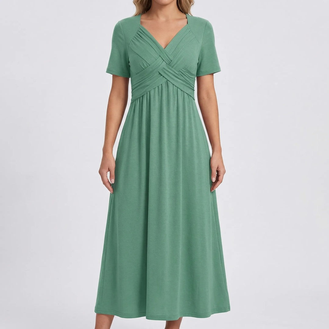 Drifena - V-Neck Midi Dress With Crossover Bodice