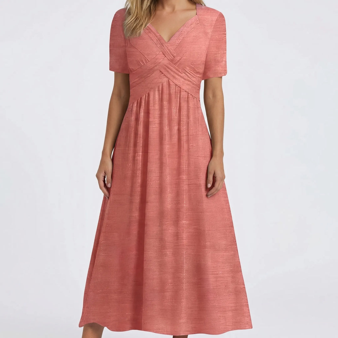Drifena - V-Neck Midi Dress With Crossover Bodice