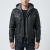 Hooded Zip-Up Leather Bomber Jacket