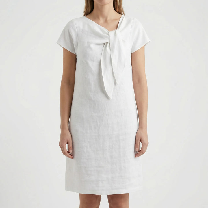 Eluvaine - Short Sleeve Bow Detail Mini Dress