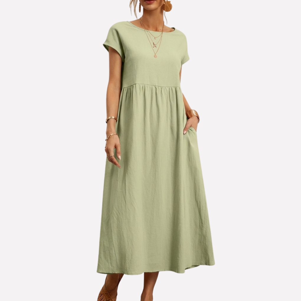Vintage Cotton O-Neck Dress for Women