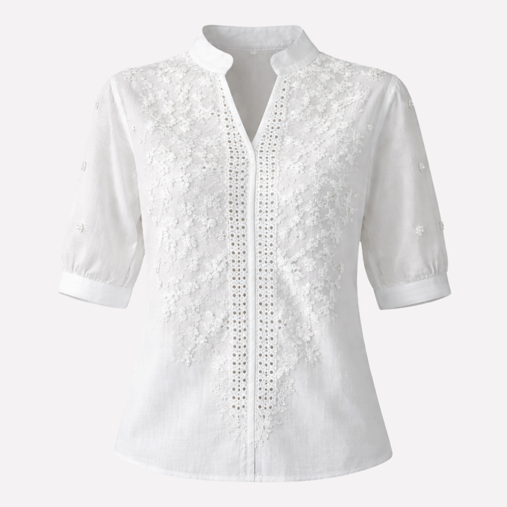 Summer White Blouse with Embroidery for Women