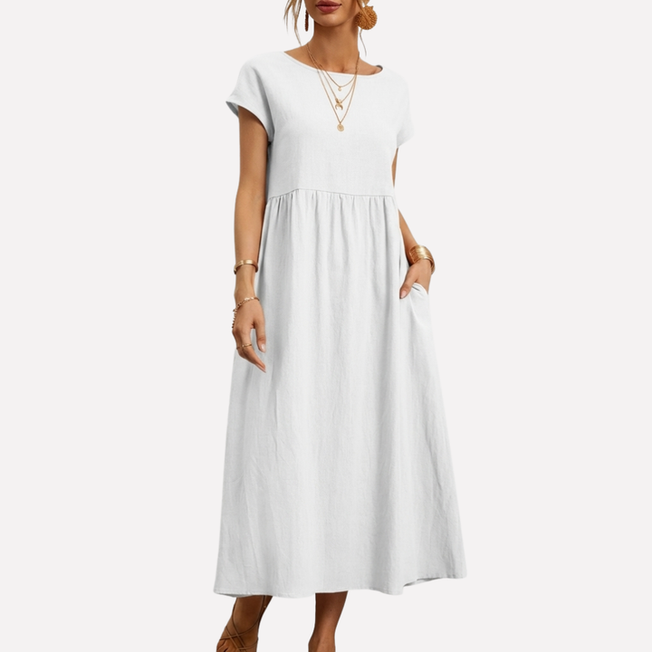 Vintage Cotton O-Neck Dress for Women